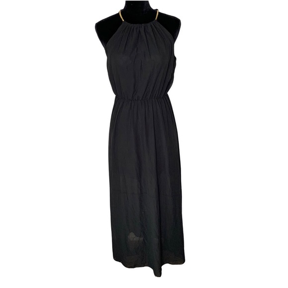 Black Maxi Dress | Halter Neck | Gold Cord | Large - Picture 1 of 8
